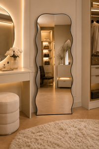 Wave full-length wavy mirror in matte black — Bask Decor Pakistan