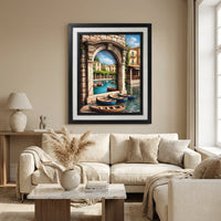"Mediterranean Dreams — Italian Canal & Stone Arch | UV Framed Wall Art | 16×20"