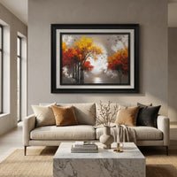 "Autumn Moonrise — Golden Forest & Flying Birds | UV Framed Wall Art | 16×20"