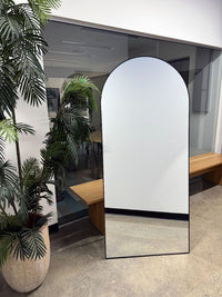 Haven arched full-length standing mirror, matte black with easel stand — Bask Decor Pakistan