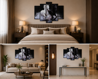 Black & White Horses — 5 Panel Premium Glass Printed Wall Art|24*30 inch