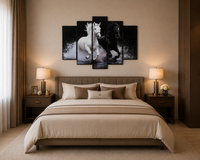 Black & White Horses — 5 Panel Premium Glass Printed Wall Art|24*30 inch