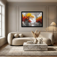 "Autumn Moonrise — Golden Forest & Flying Birds | UV Framed Wall Art | 16×20"