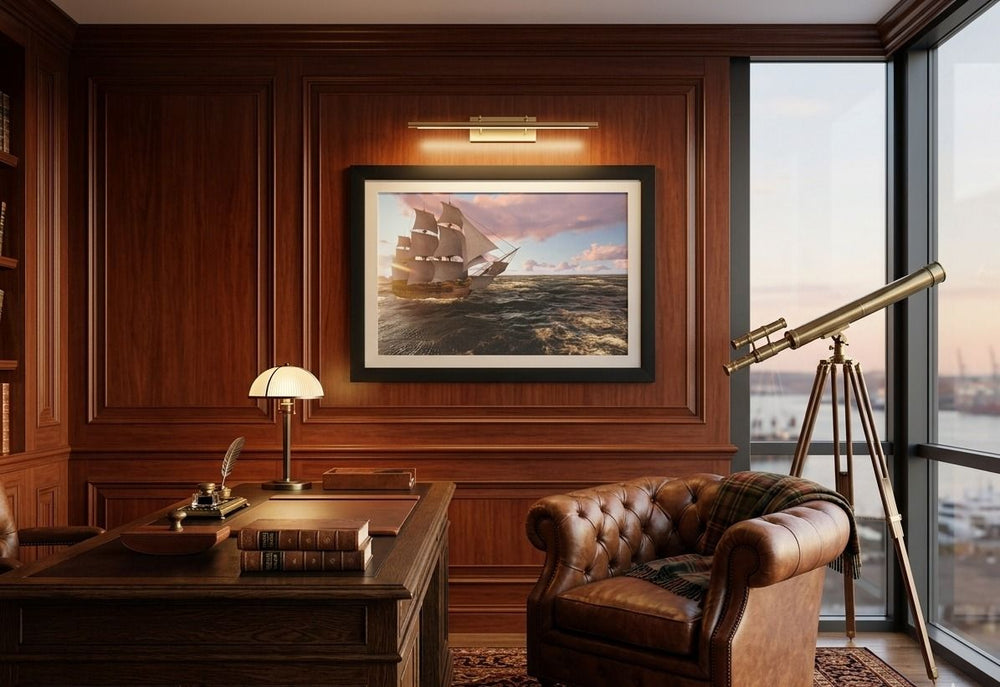 "Voyage of Destiny — Classic Tall Ship at Sea | UV Framed Wall Art | 24×36"