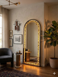 Aura full-length arched LED mirror in black — Bask Decor Pakistan