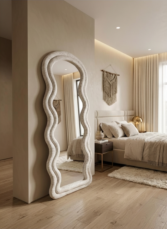 Onde wavy full-length standing mirror in crackle white, 2x6 ft — Bask Decor Pakistan