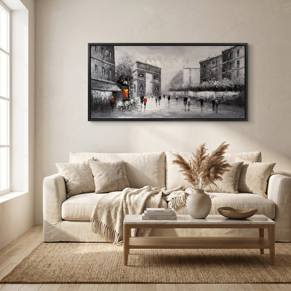 Monochrome Paris Street Canvas Painting