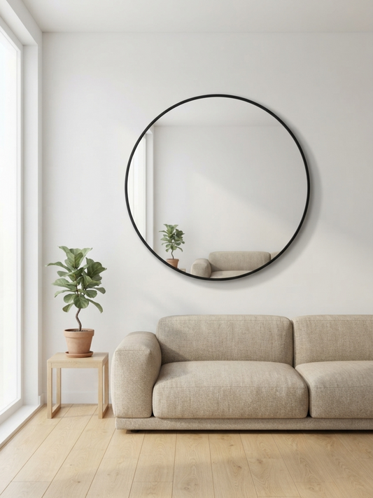Orbit round wall mirror with matte black frame — Bask Decor Pakistan
