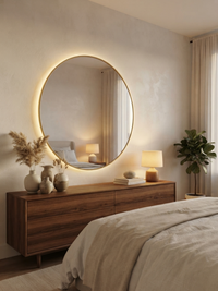 Halo round LED backlit wall mirror with warm light — Bask Decor Pakistan