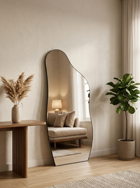 Luna asymmetric wavy standing mirror in black — Bask Decor Pakistan