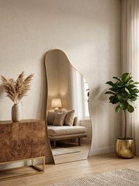Luna wavy full-length mirror in gold finish — Bask Decor Pakistan
